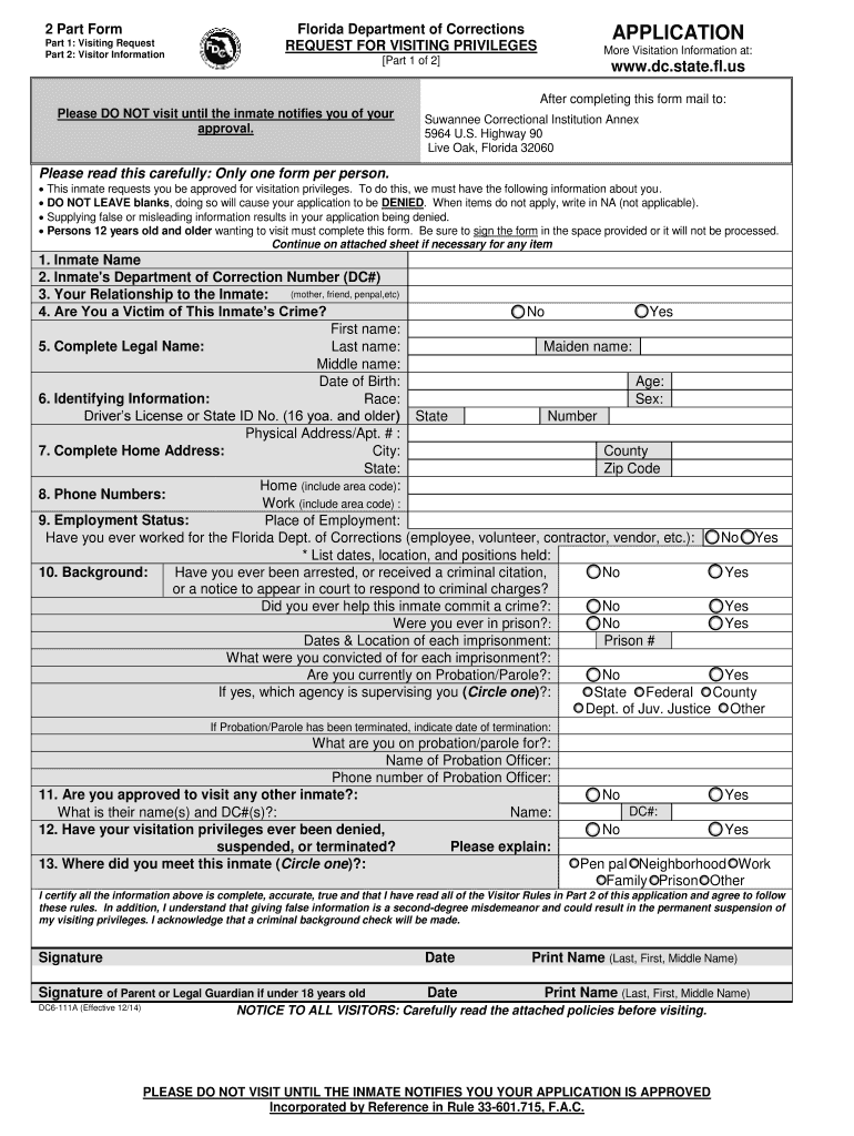  Florida Department of Corrections Online Visitation Form 2014-2024